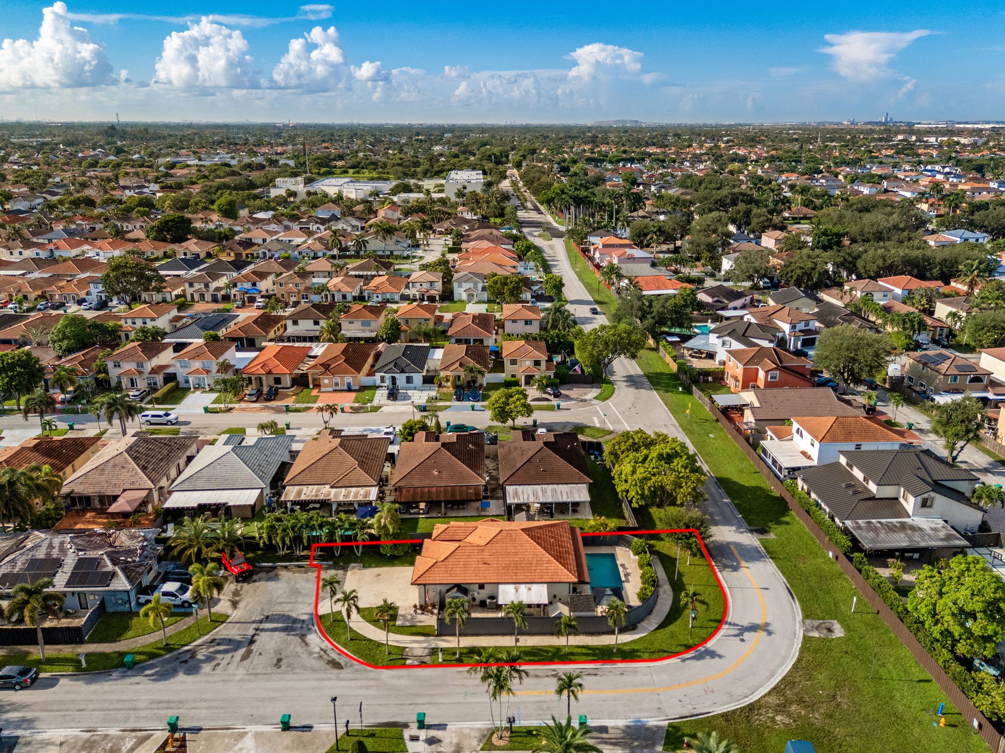 Drone view of the home within the neighborhood
